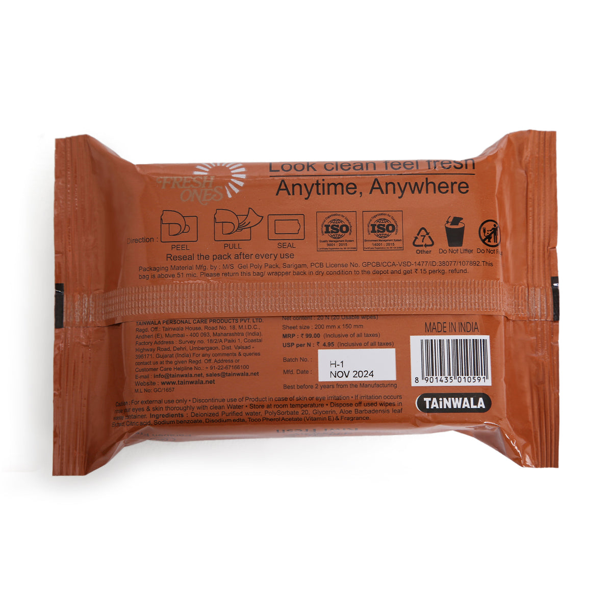 Fresh Ones Naturally Refreshing Wipes Kiwi (20 Wipes)