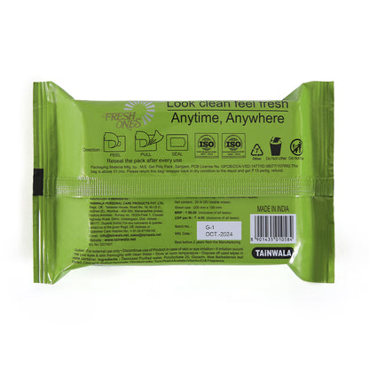 Fresh Ones Naturally Refreshing Wipes Green Apple Fresh (20 Wipes)