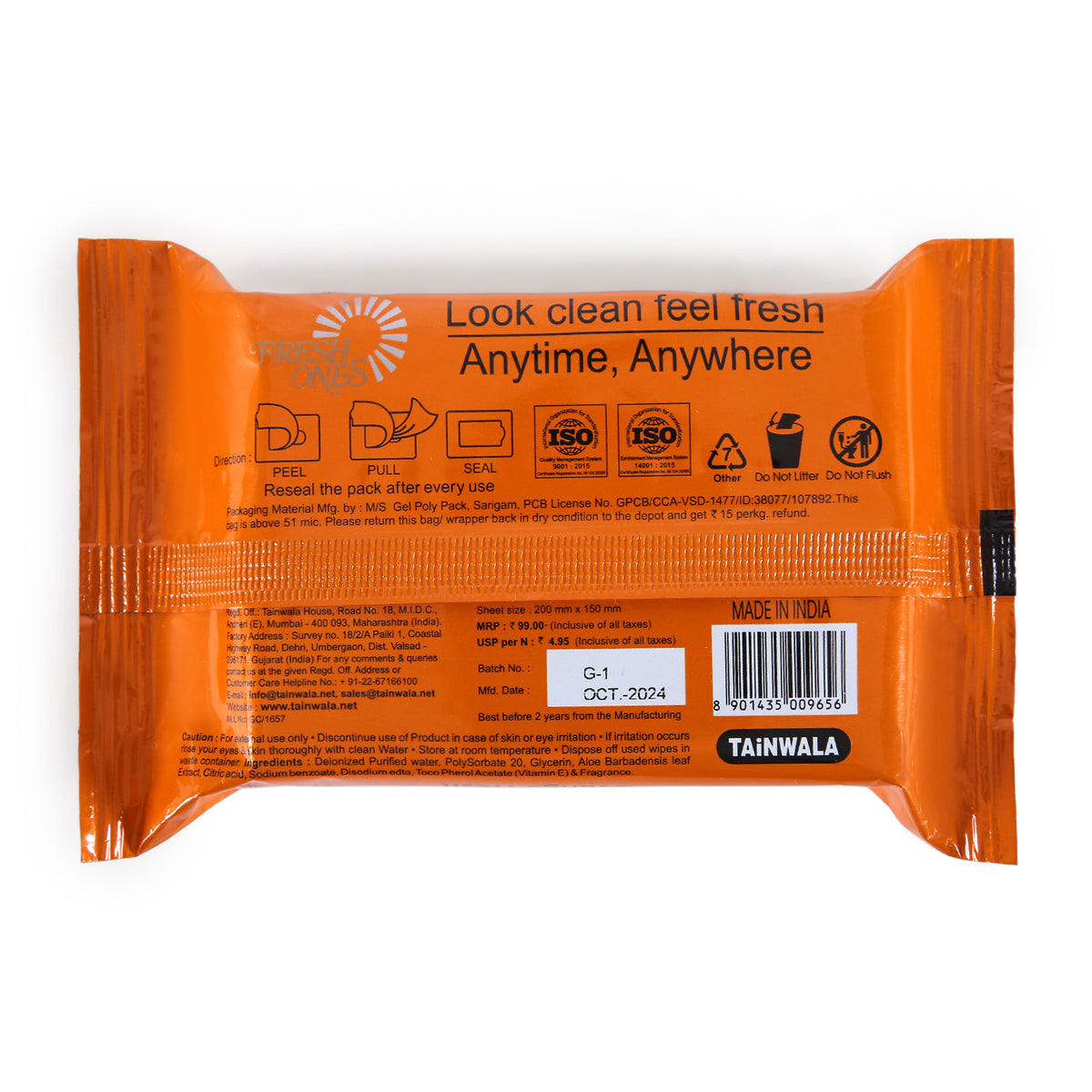 Fresh Ones Naturally Refreshing Wipes Orange Fresh (20 Wipes)