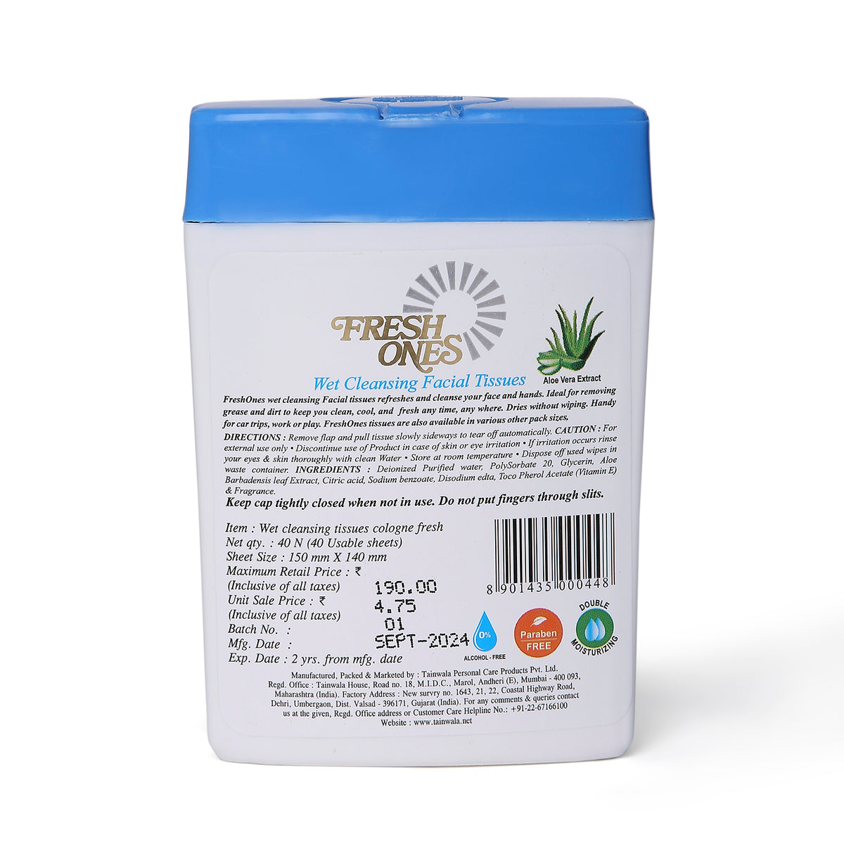 Fresh Ones Wet Cleansing Tissues Container Cologne (40 Wipes)
