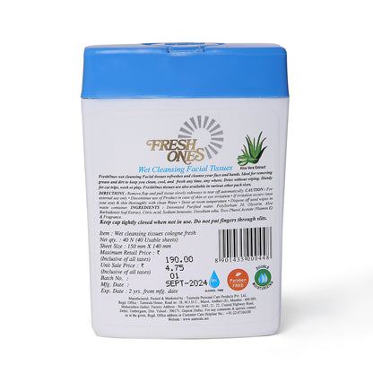 Fresh Ones Wet Cleansing Tissues Container Cologne (40 Wipes)