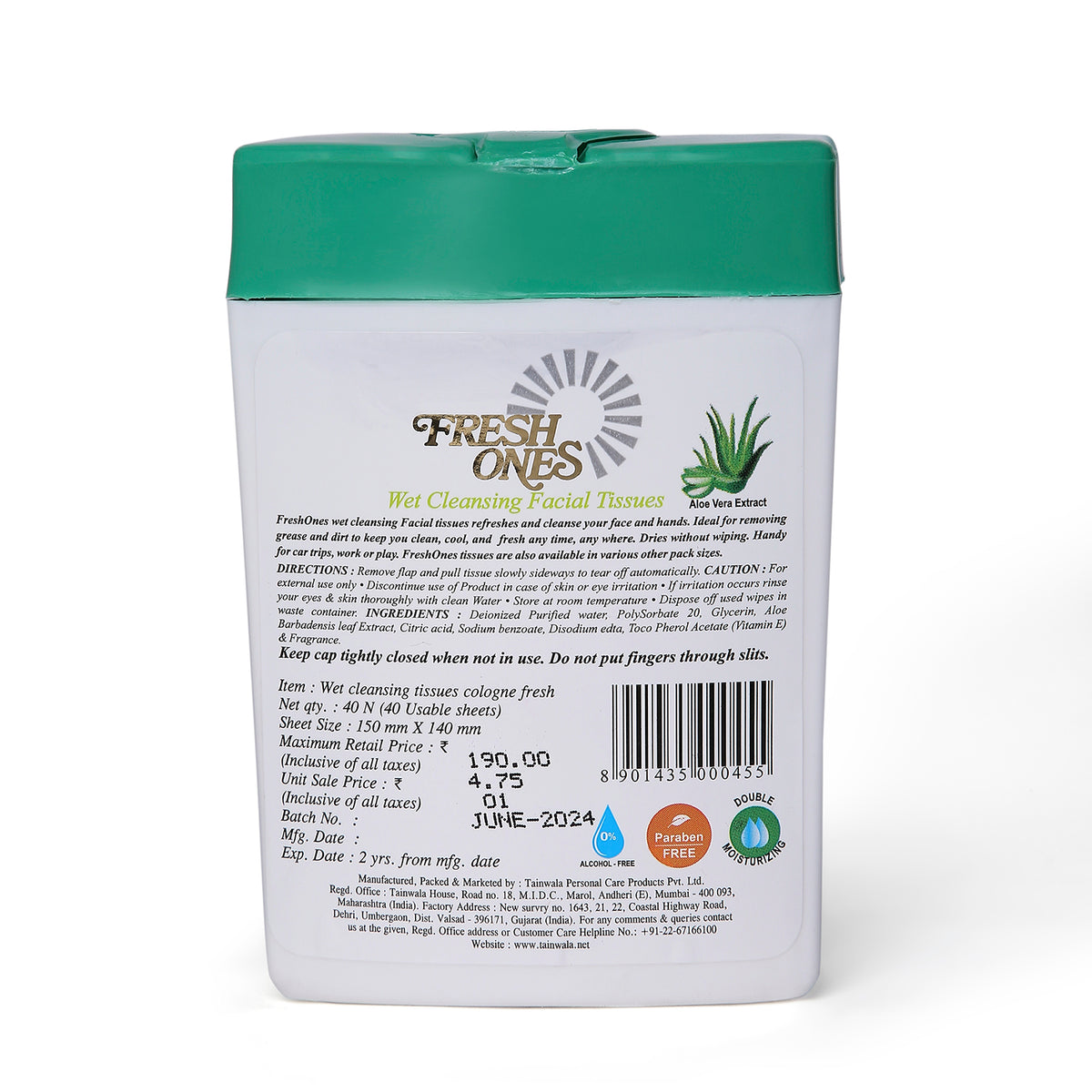 Fresh Ones Wet Cleansing Tissues Container Lemon Cologne (40 Wipes)