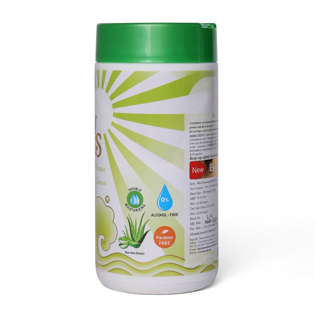Fresh Ones Wet Cleansing Tissues Container Lemon Cologne (70 Wipes)