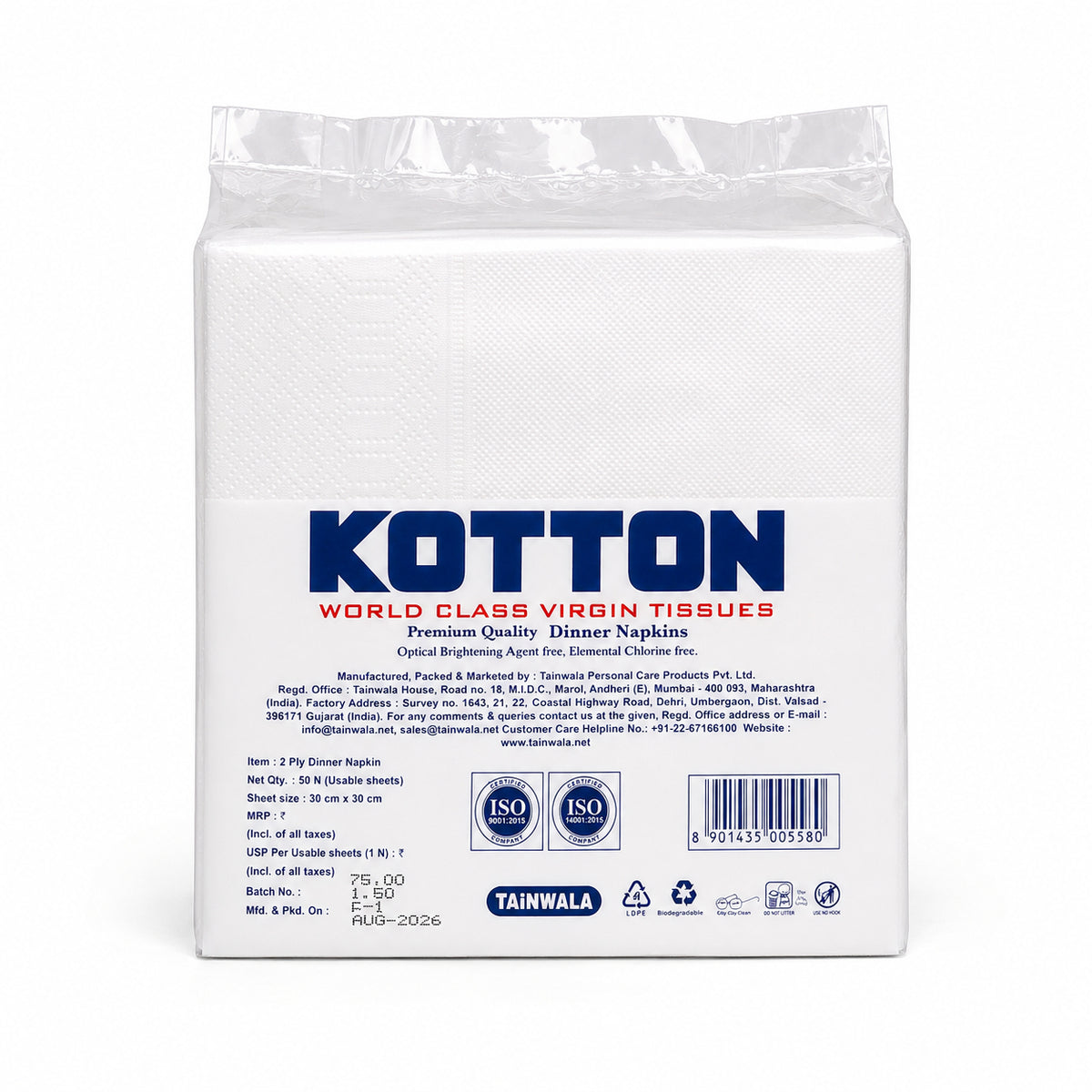Kotton Dinner Napkins (50 x 2 Ply)(30x30)