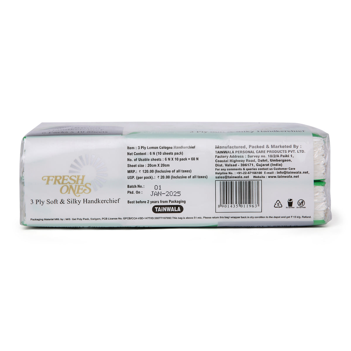 Fresh Ones Pocket Tissues Lemon Cologne (6 Packs X 10 Pulls X 3 Ply)