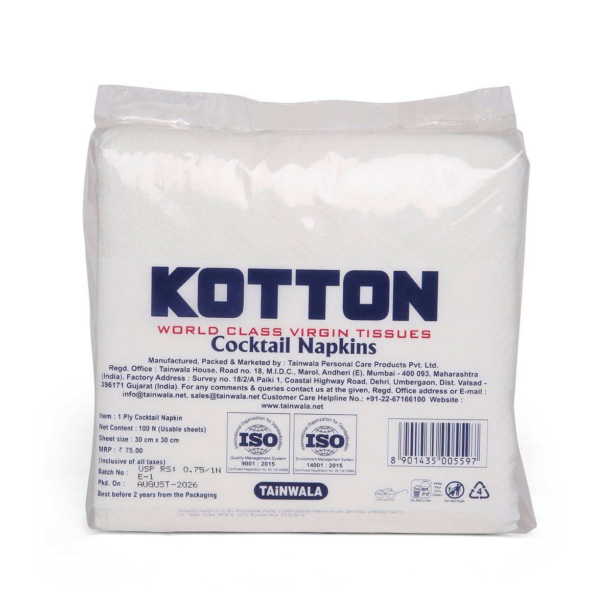 Kotton Cocktail Napkins (100 x 1 Ply)(30x30)