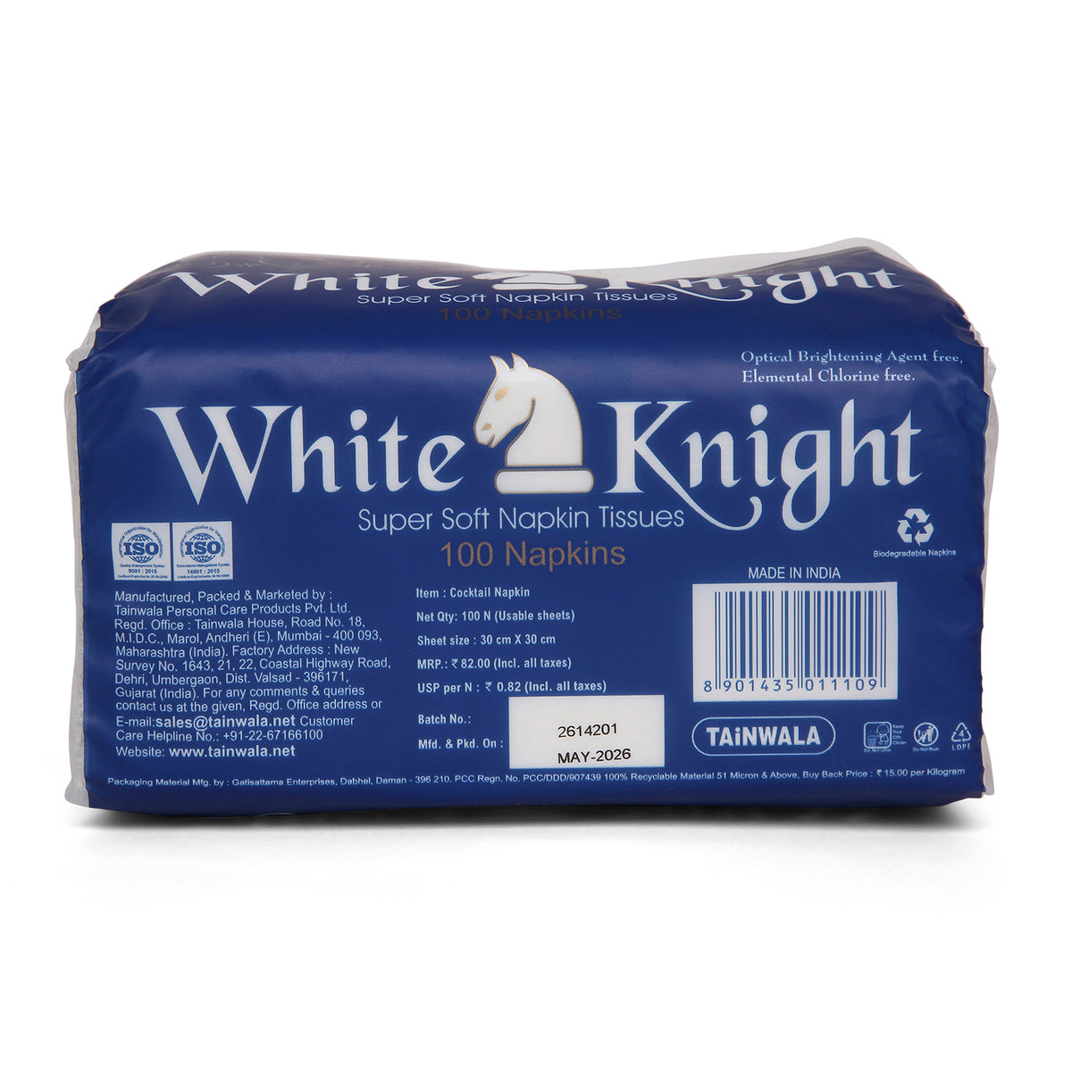 White Knight Napkins (100 Pulls X 1 Ply)(30X30)