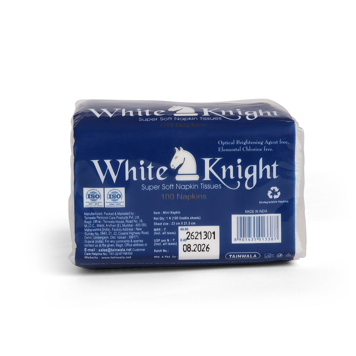White Knight Mini Napkins (100 Napkins X 1 Ply)(23 X 21.5)
