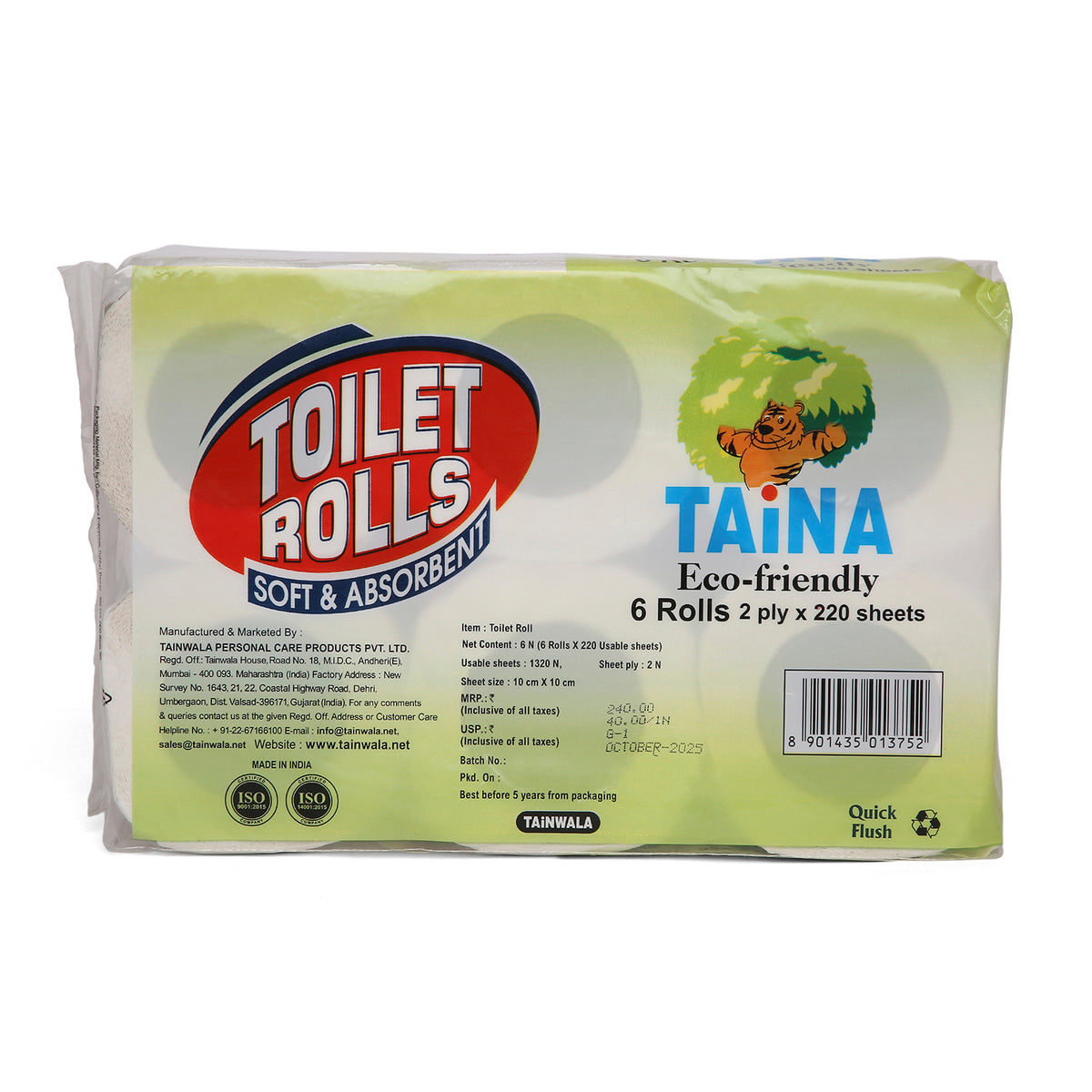Taina Bathroom Rolls (6 Rolls X 220 Sheets X 2 Ply)