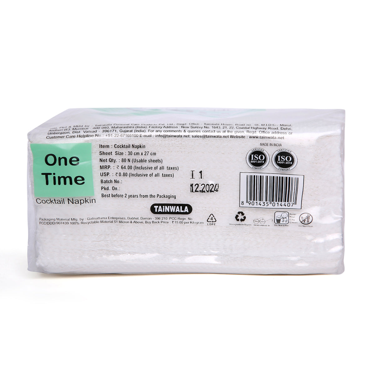 One Time Cocktail Napkins (80 Napkins X 1 Ply)(30X27)
