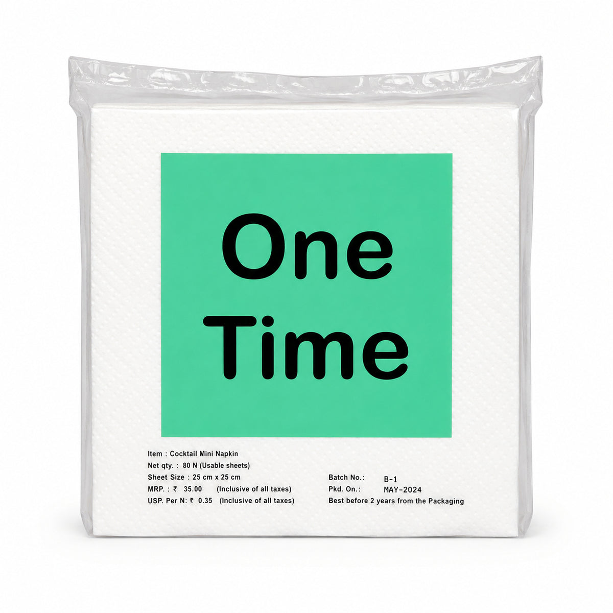 One Time Cocktail Napkin (80 Napkins X 1 Ply)(25X25)