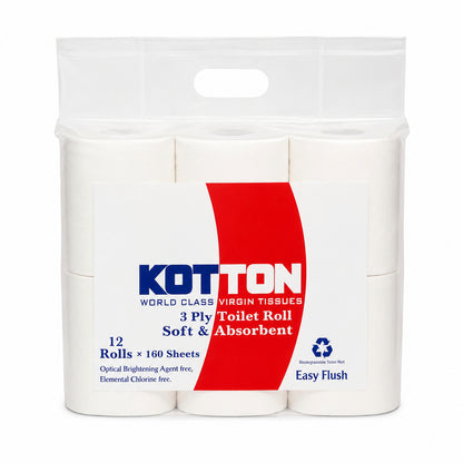 Kotton Toilet Rolls (12 x 160 x 3 Ply)