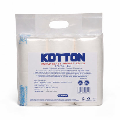 Kotton Toilet Rolls (12 x 160 x 3 Ply)