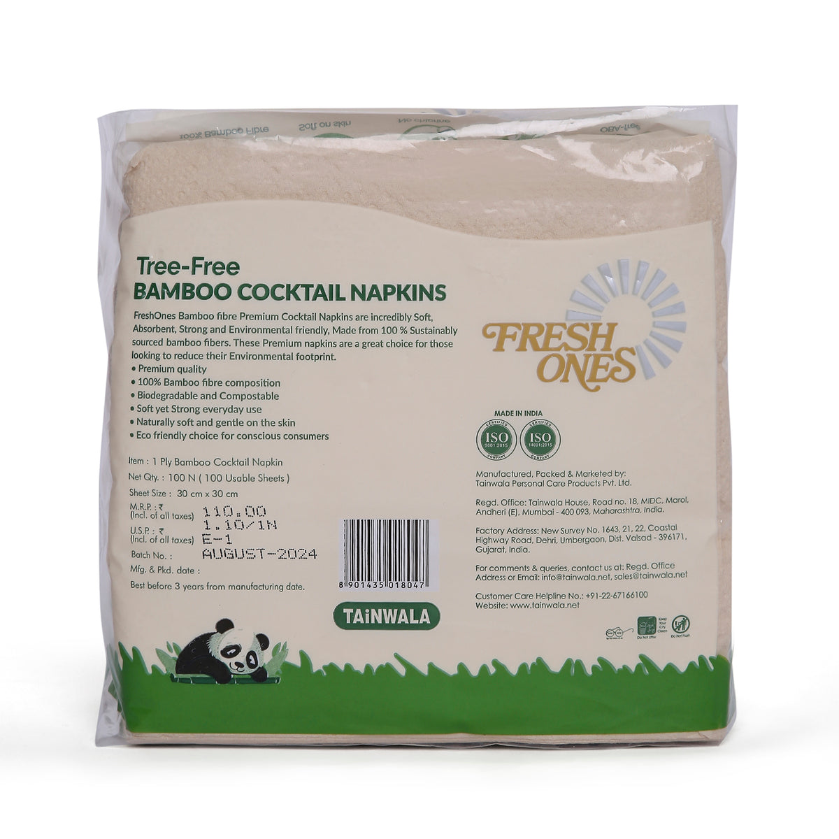 Fresh Ones Bamboo Cocktail Napkins (100 Napkins X 1 Ply)(30X30)