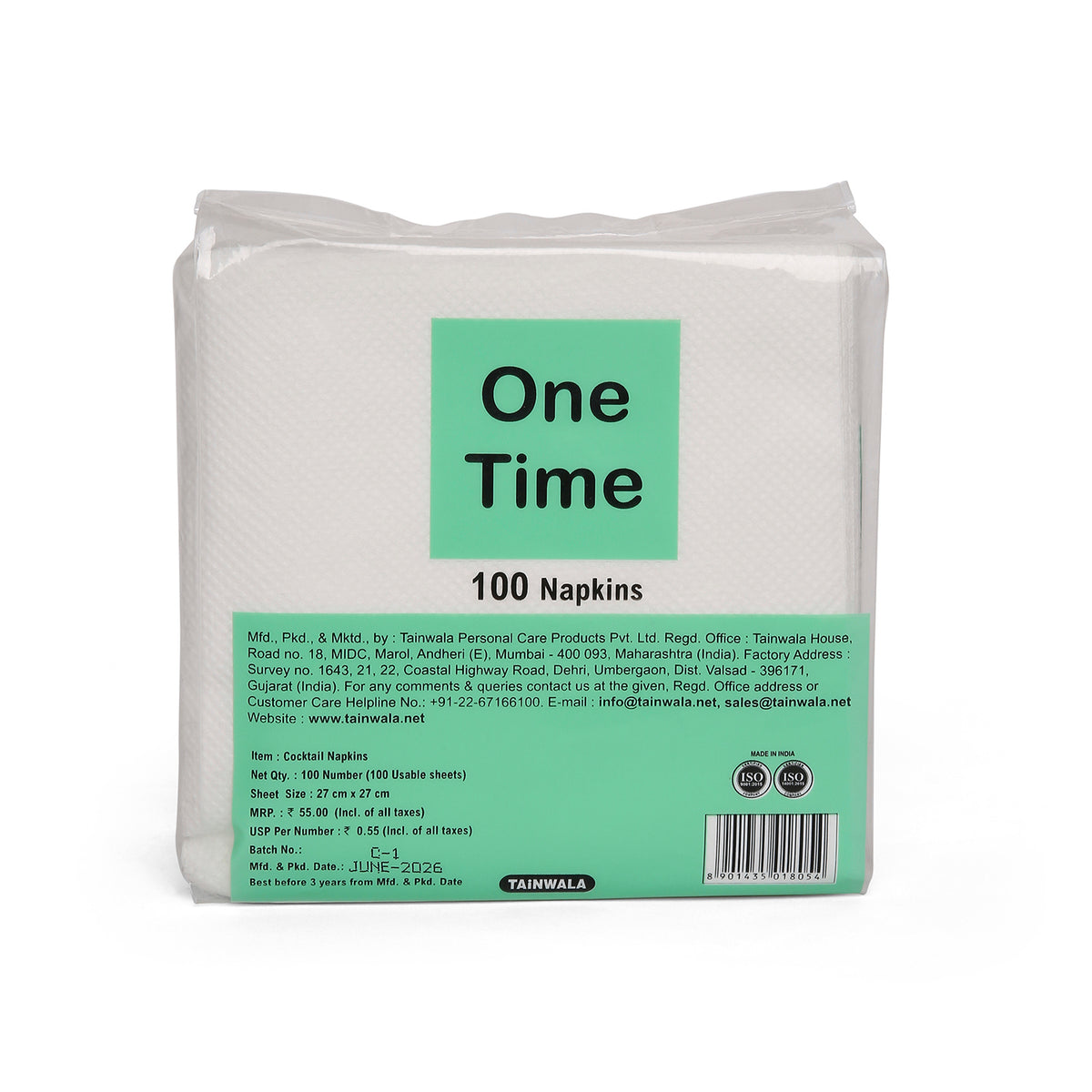 One Time Cocktail Napkin (100 Napkins X 1 Ply)(27X27)