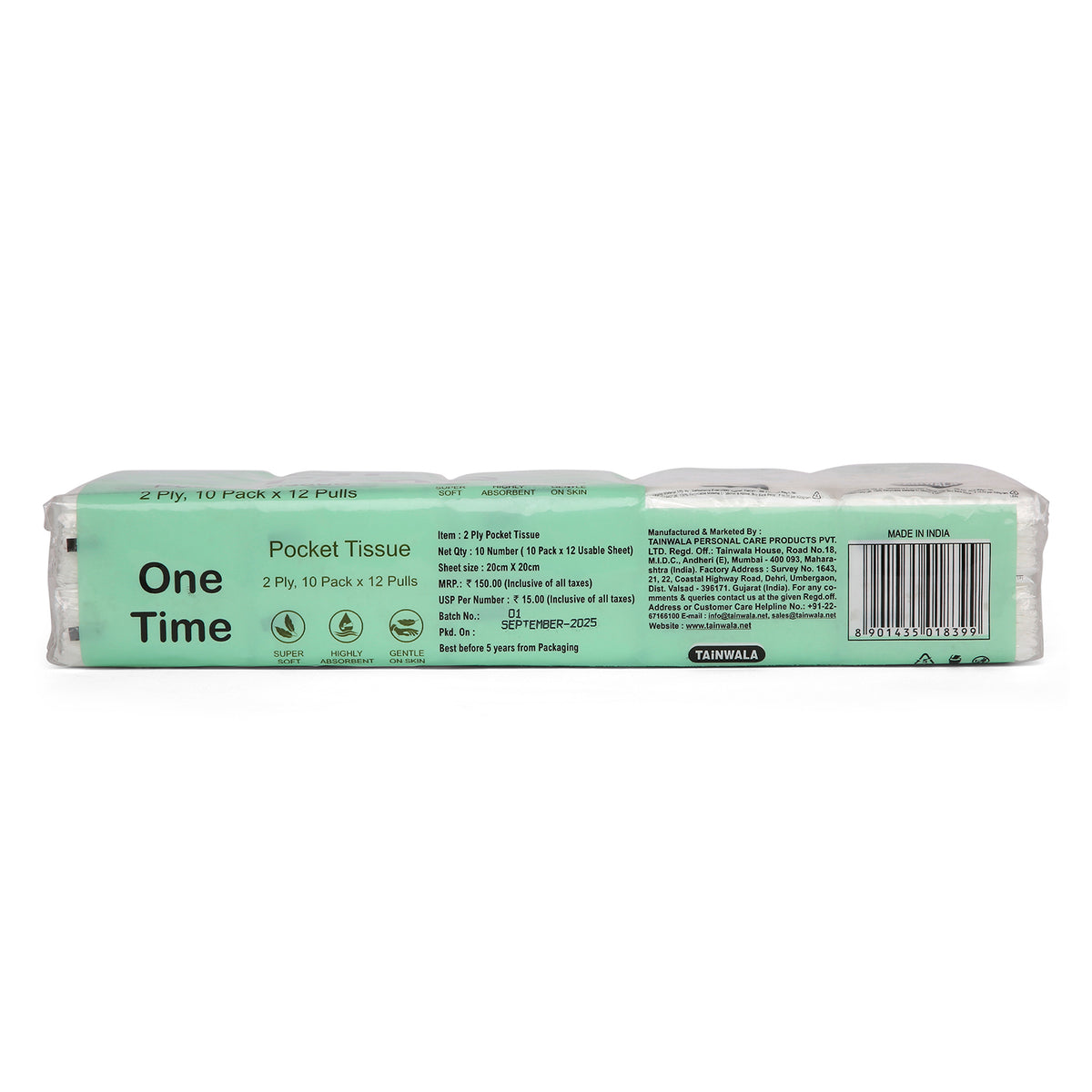 One Time Pocket Tissues (10 Packs X 12 Pulls X 2 Ply)
