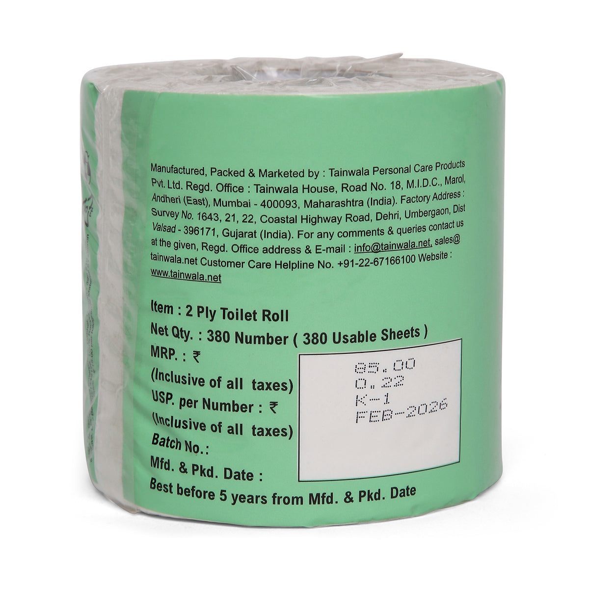 One Time Toilet Roll (380 Sheets X 2 Ply)