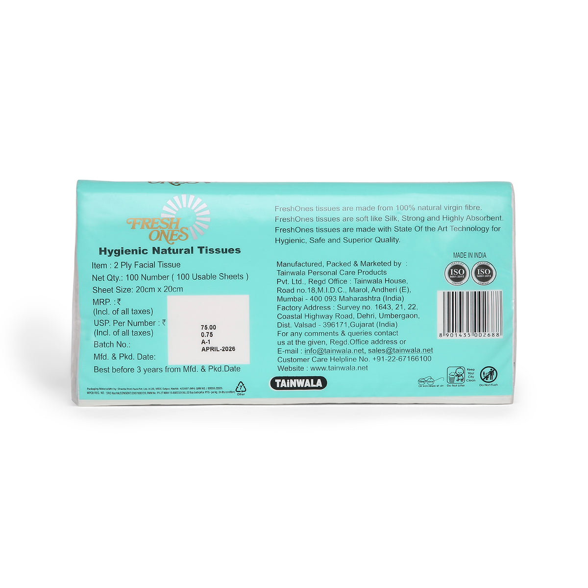 Fresh Ones Facial Tissues Pouch (100 Pulls X 2 Ply)