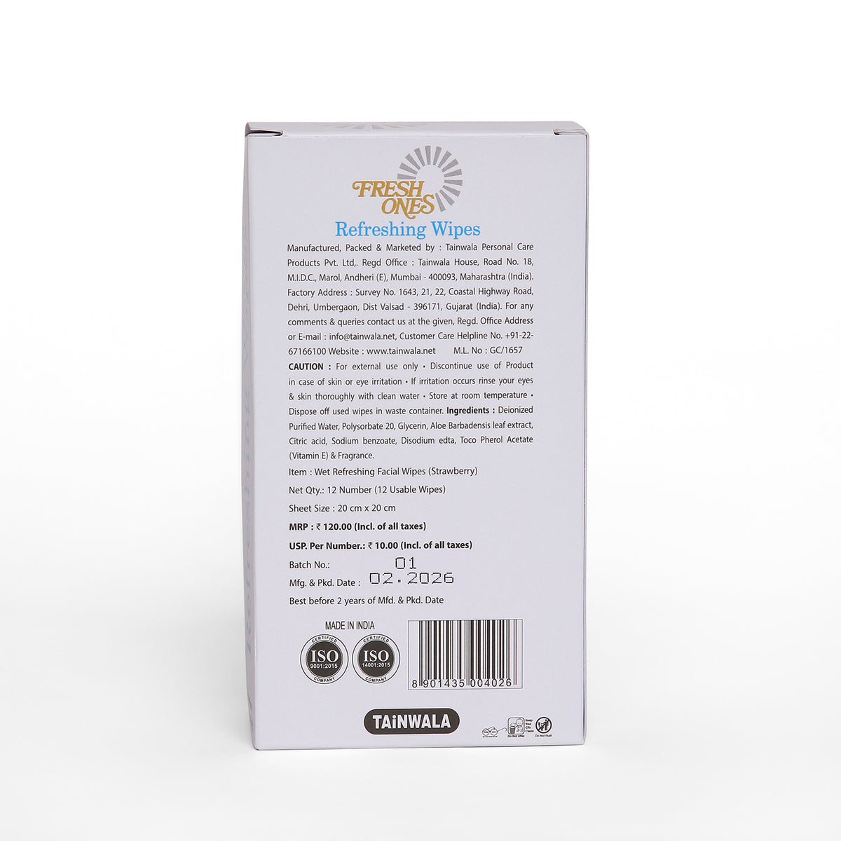 Fresh Ones Naturally Refreshing Wipes Strawberry Fresh (12 Single Towels)