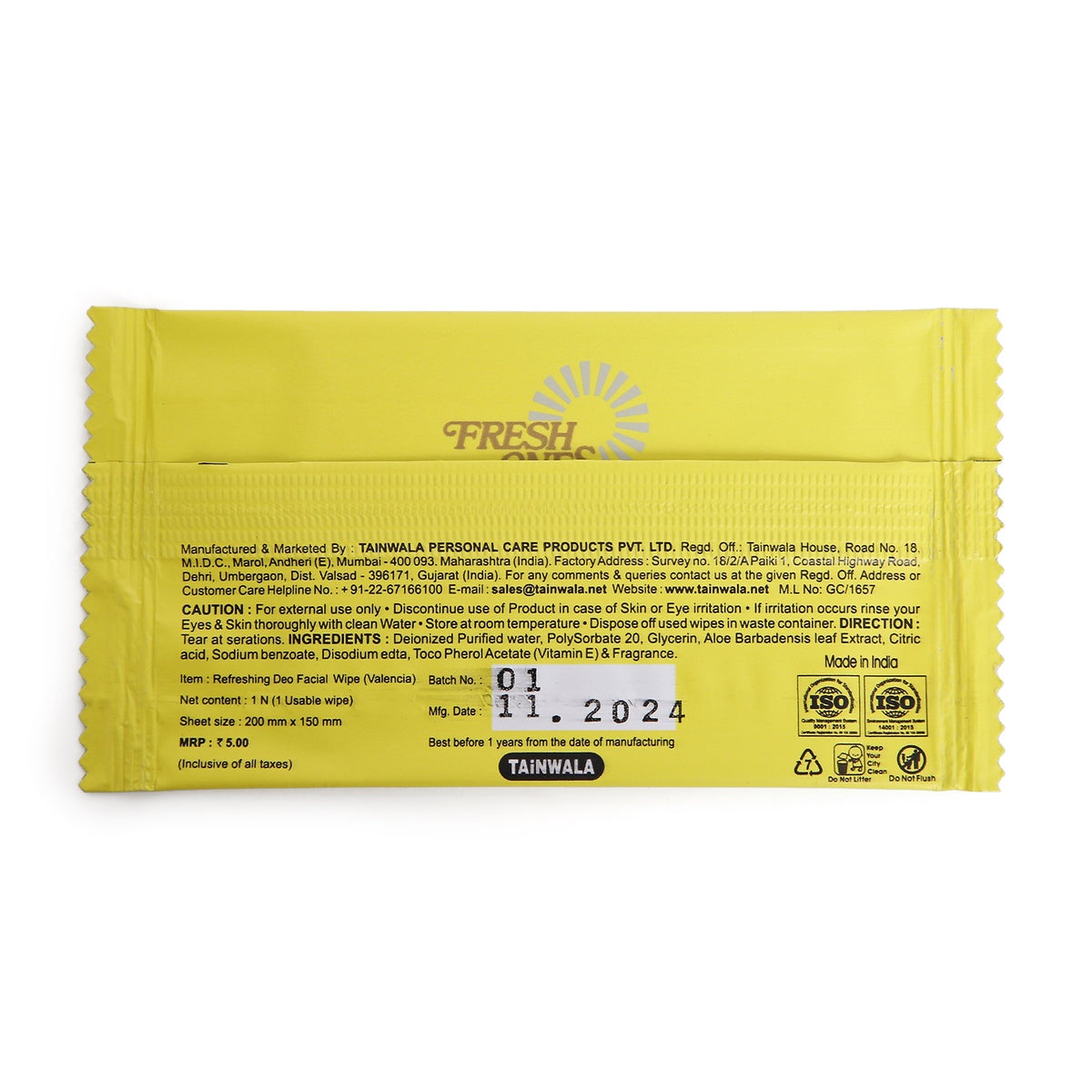 Fresh Ones Deo Refreshing Wipes Valencia (Single Sachet)