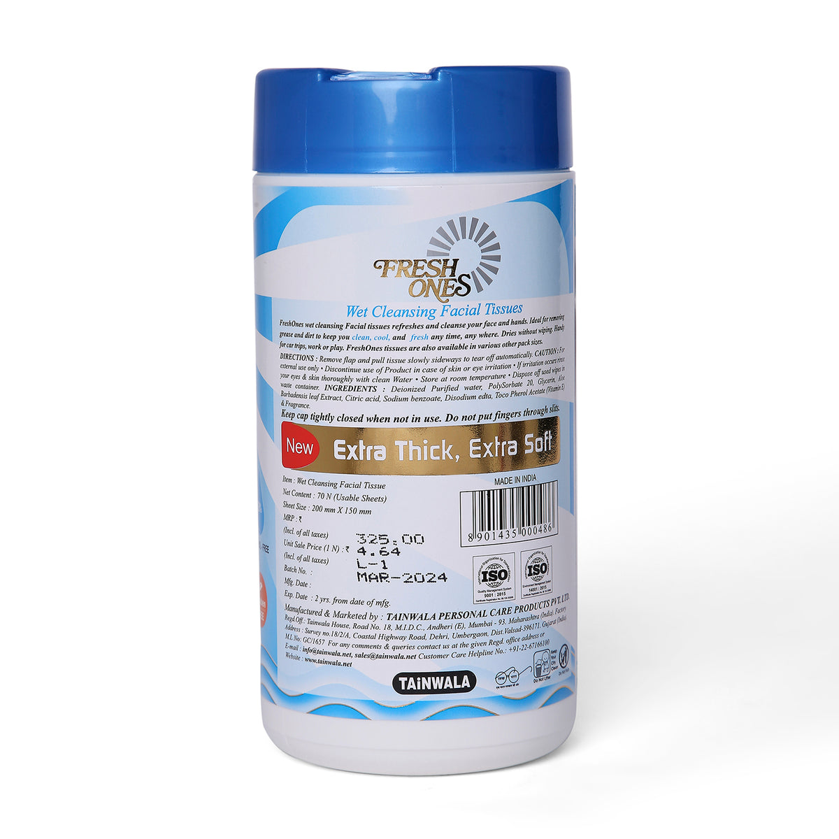 Fresh Ones Wet Cleansing Tissues Container Cologne (70 Wipes)