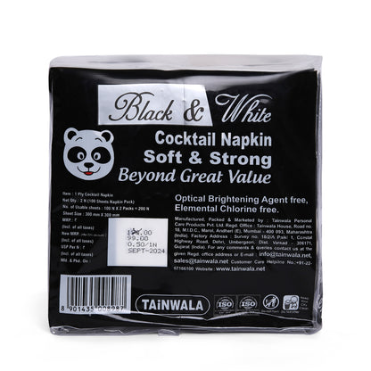 Black & White Cocktail Napkins (2 Packs X 100 Napkins X 1 Ply)(30 X 30)