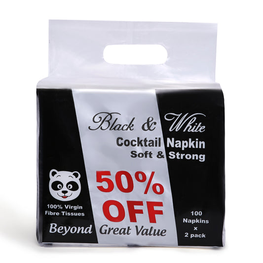 Black & White Cocktail Napkins (2 Packs X 100 Napkins X 1 Ply)(30 X 30)