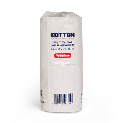 Kotton Toilet Rolls (6 Rolls X 160 Sheets X 3 Ply)