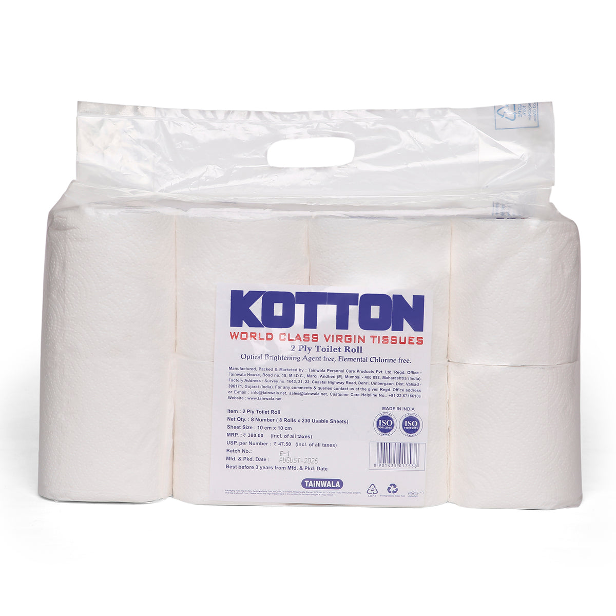 Kotton Toilet Rolls (8 Rolls X 230 Sheets X 2 Ply)