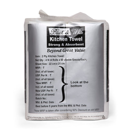 Black & White Kitchen Towels (4 Roll X 60 Towels X 2 Ply)