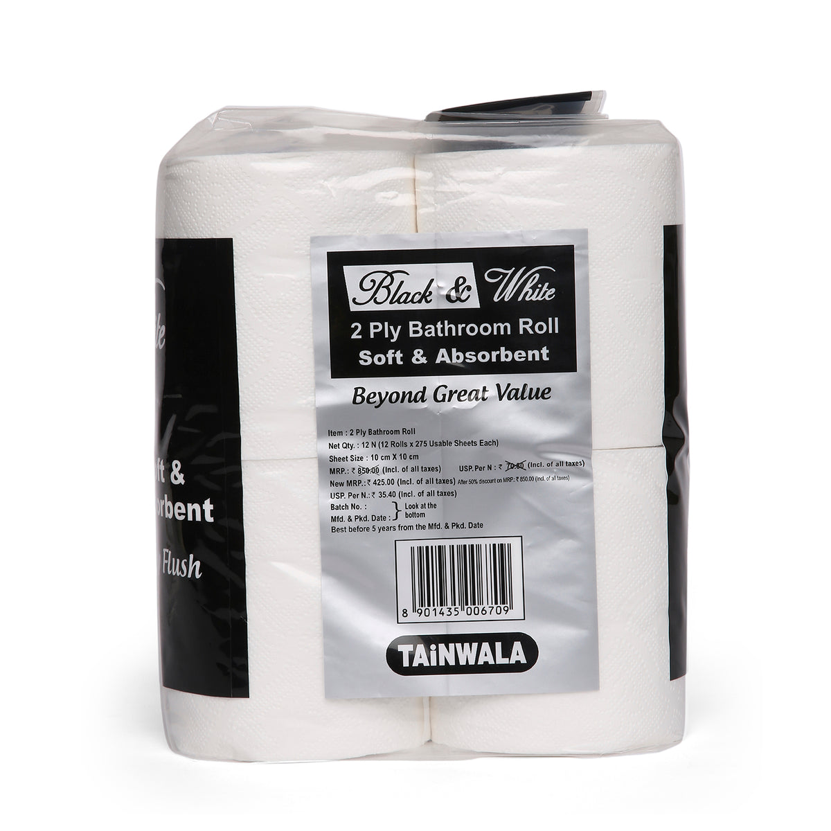 Black & White Bathroom Rolls (12 Rolls X 295 Sheets X 2 Ply)