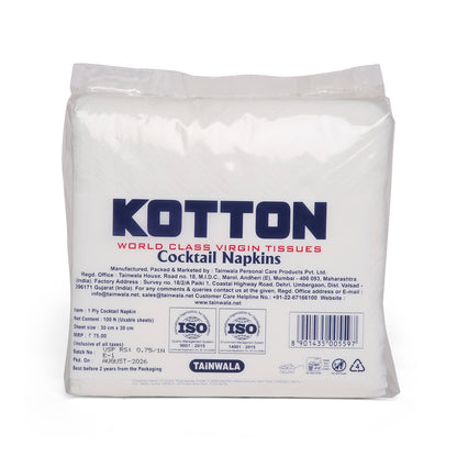 Kotton Cocktail Napkins  (100 Napkins X 1 Ply)(30X30)