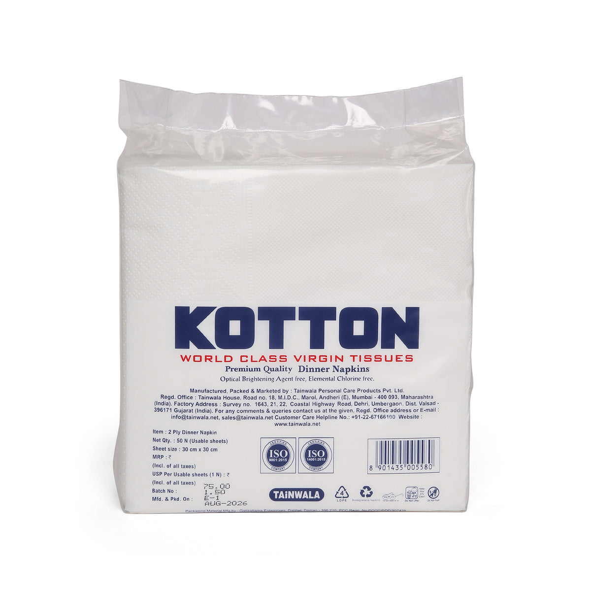 Kotton Dinner Napkins  (50 Napkins X 2 Ply)(30X30)