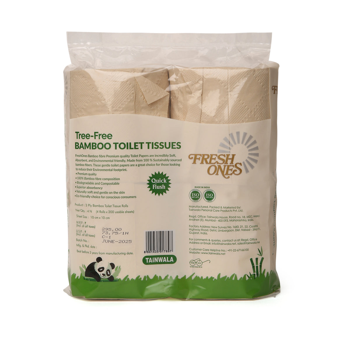 Fresh Ones Bamboo Toilet Rolls (4 Rolls X 200 Sheets X 3 Ply)