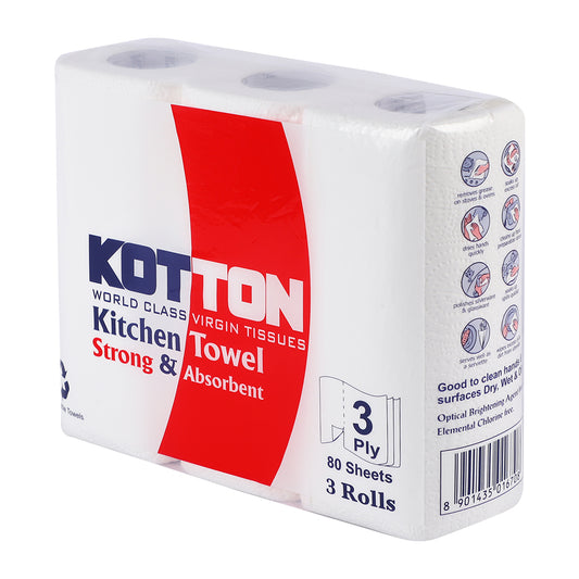 Kotton Kitchen Towels (3 Rolls X 80 Towels X 3 Ply)