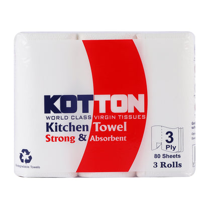 Kotton Kitchen Towels (3 Rolls X 80 Towels X 3 Ply)