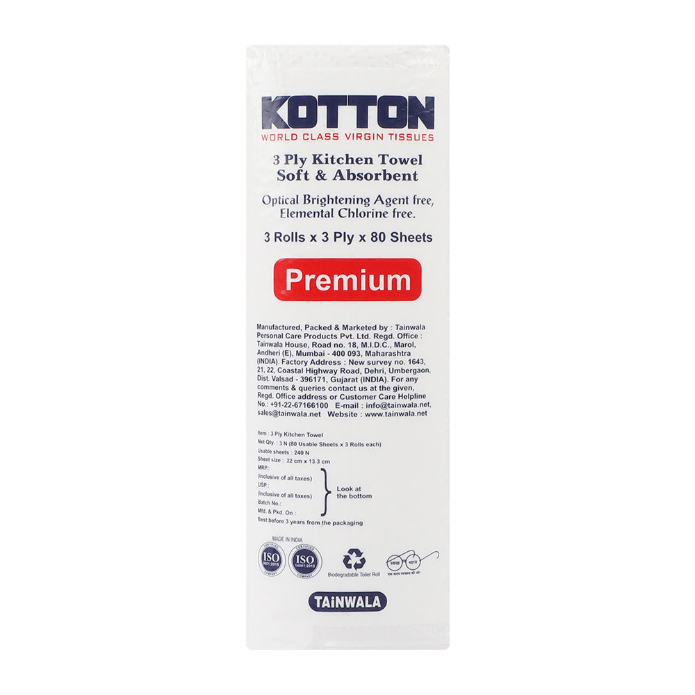 Kotton Kitchen Towels (3 Rolls X 80 Towels X 3 Ply)