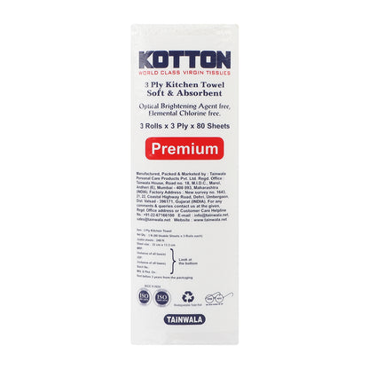 Kotton Kitchen Towels (3 Rolls X 80 Towels X 3 Ply)