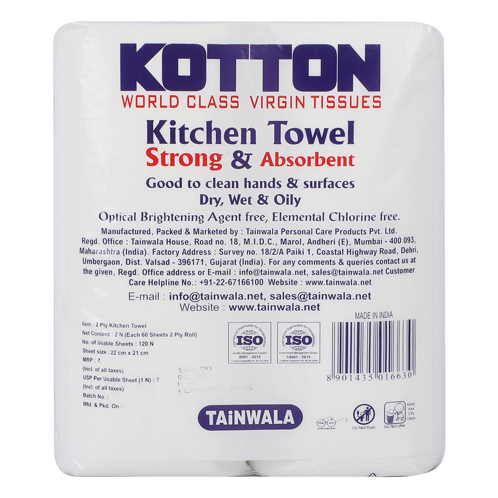 Kotton Kitchen Towels (2 Rolls X 60 Towels X 2 Ply)