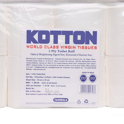 Kotton Toilet Rolls (8 Rolls X 230 Sheets X 2 Ply)